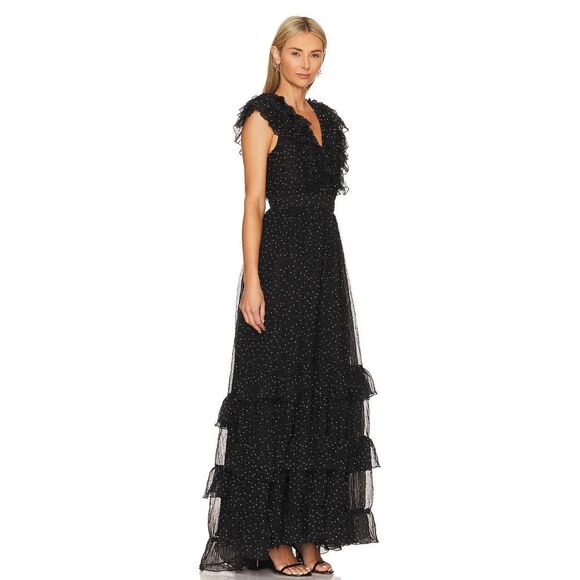 SABINA MUSAYEV SALMA POLKA DOT RUFFLED LONG DRESS IN BLACK Large - Picture 2 of 11